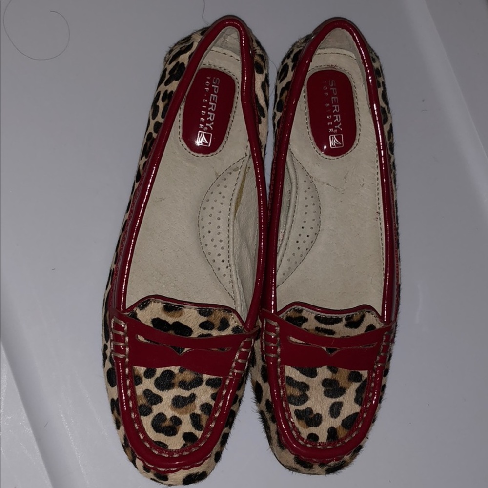 Sperrys with red trim leopard